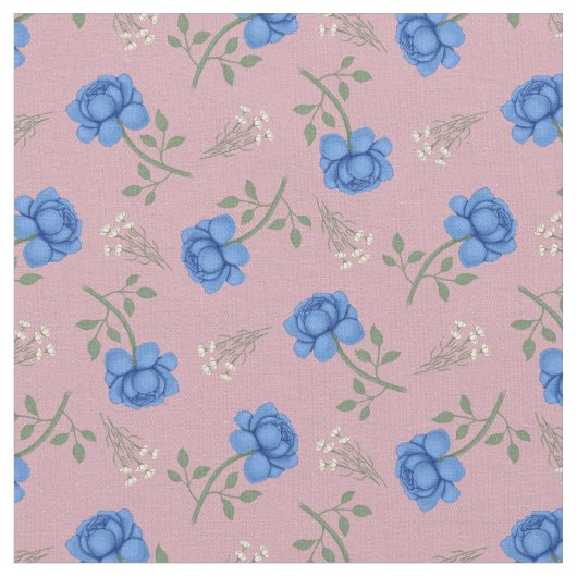 Blaue Rose auf Pink Calico Stoff (Nahaufnahme)