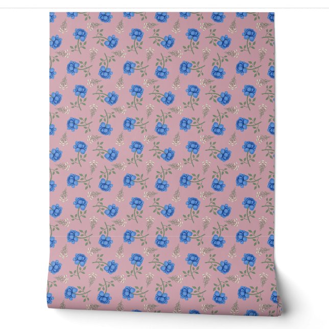 Blaue Rose auf Pink Calico Tapete (Abrollen)