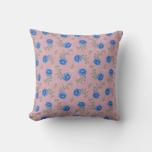 Blaue Rose auf Pink Oversized Calico Kissen