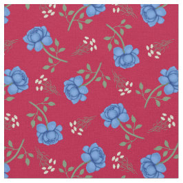 Blaue Rose auf Red Calico Stoff