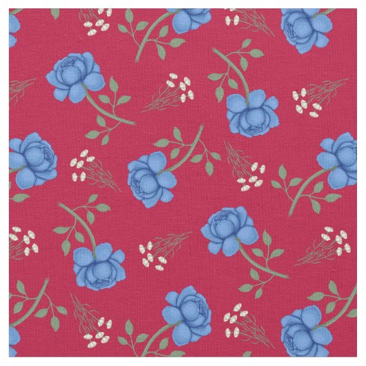 Blaue Rose auf Red Calico Stoff (Nahaufnahme)