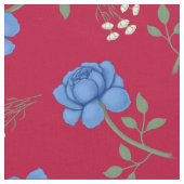 Blaue Rose auf Red Oversized Calico Stoff (Nahaufnahme)