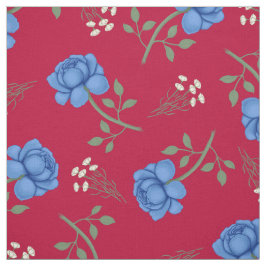 Blaue Rose auf Red Oversized Calico Stoff