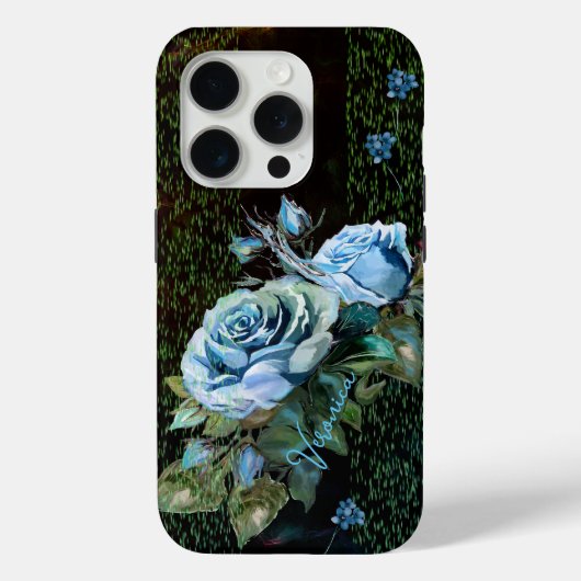 Blaue Rose auf schwarz Case-Mate iPhone Hülle (Rückseite)