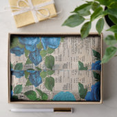 Blaue Rose auf Vintager Zeitungspapier-Decoupage Seidenpapier (Geschenk)