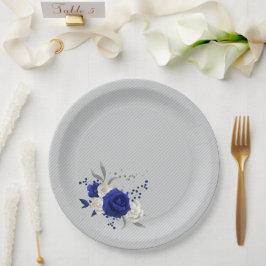 Blaue Rose Blume grau Pappteller