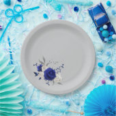 Blaue Rose Blume grau Pappteller (Party)
