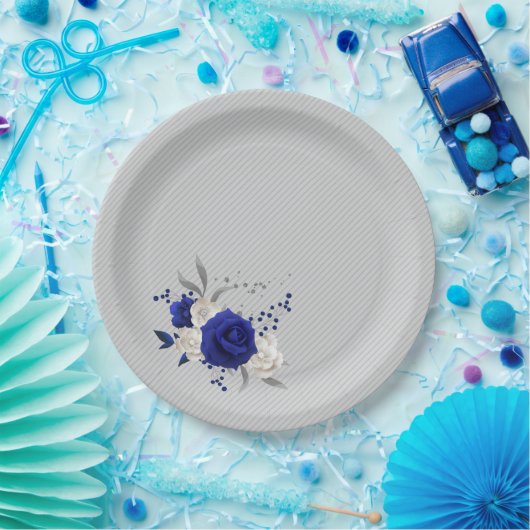 Blaue Rose Blume grau Pappteller (Party)