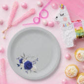 Blaue Rose Blume grau Pappteller (Party)