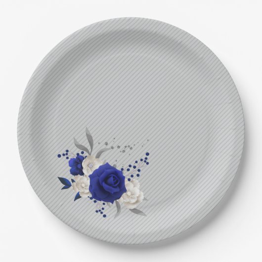 Blaue Rose Blume grau Pappteller (Vorderseite)