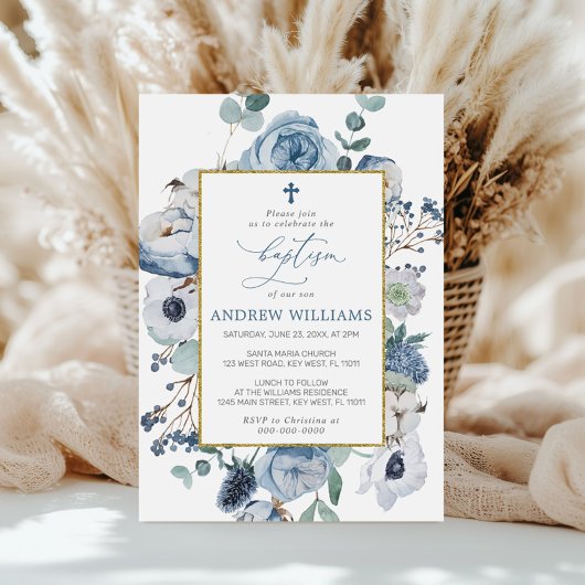 Blaue Rose Blume Taufe Einladung