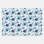 Blaue Rose Blumenmuster Aquarell-Chic Geschenkpapier Set (Vorderseite)