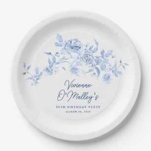 Blaue Rose Blumenmuster der 80. Geburtstagspartei Pappteller