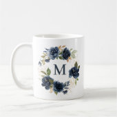 Blaue Rose Blumenreath-Gold-Foil-Monogramm Kaffeetasse (Links)