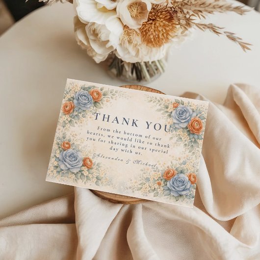 Blaue Rose Botanische Hochzeit Dankeskarte