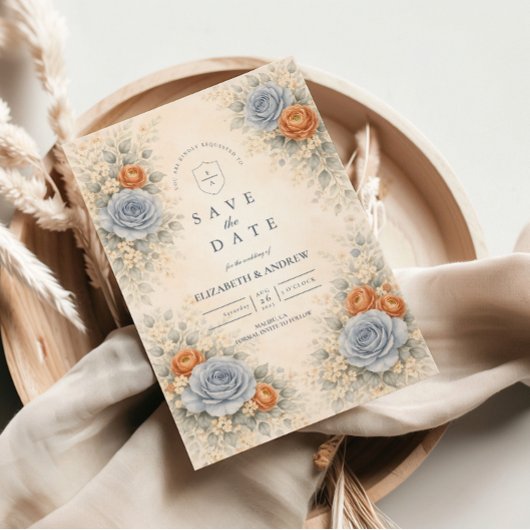 Blaue Rose Botanische Hochzeit Save The Date
