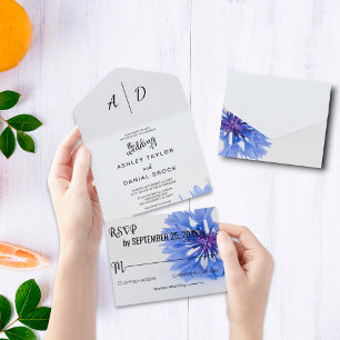 Blaue Rose Chic Floral All-in-One-Hochzeits-Einlad All In One Einladung