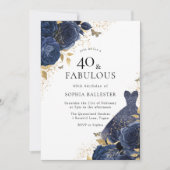 Blaue Rose & Dress Gold 40 & Fabulous 40. Einladung (Vorderseite)
