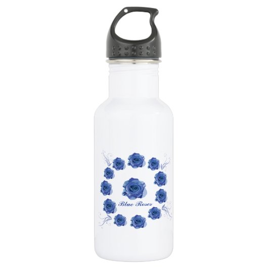 Blaue Rose Edelstahlflasche (Vorderseite)