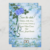 Blaue Rose elegant Einladung (Vorne/Hinten)