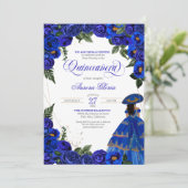 Blaue Rose Elegante Charro Kleidung Rodelblume Qui Einladung (Stehend Vorderseite)