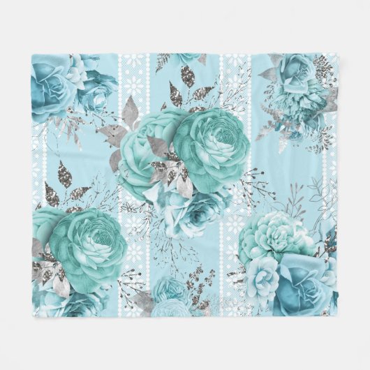 Blaue Rose Elegante Spitzen Fleecedecke (Vorderseite (Horizontal))