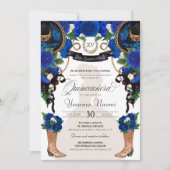 Blaue Rose Eleganter Western Charro Quinceañera Einladung (Vorderseite)