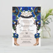 Blaue Rose Eleganter Western Charro Quinceañera Einladung (Stehend Vorderseite)