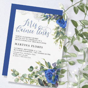 Blaue Rose Eucalyptus Mis Quince Anos Quinceanera Einladung