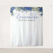 Blaue Rose Eukalyptus Elegantes Quinceanera Hinter Wandteppich (Vorderseite)