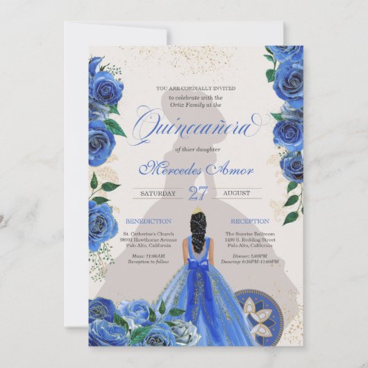 Blaue Rose Extravagant Quinceanera Western Charro Einladung (Vorderseite)