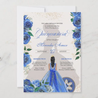 Blaue Rose Extravagant Quinceanera Western Charro  Einladung