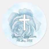 Blaue Rose Funkeljunge Taufe Runder Aufkleber (Vorderseite)