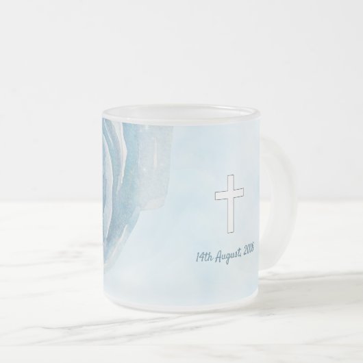 Blaue Rose funkeln Taufe Mattglastasse (VorderseiteRechts)