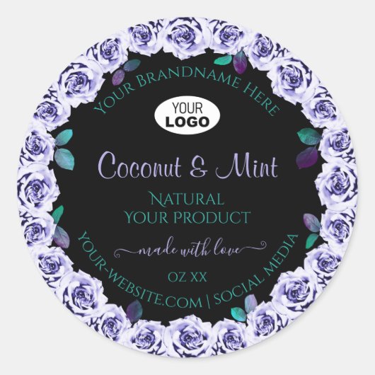 Blaue Rose für das Logo "Black Product Packaging L Runder Aufkleber (Vorderseite)