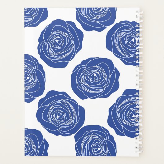 Blaue Rose für das Muster White_ Floral Script Planer (Rückseite)