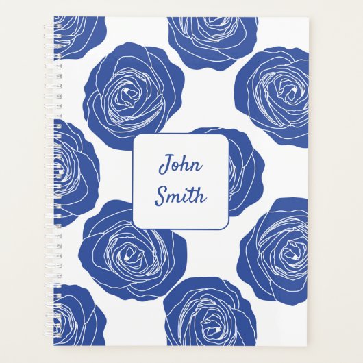 Blaue Rose für das Muster White_ Floral Script Planer (Vorderseite)