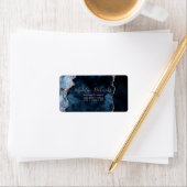 Blaue Rose Gold Aquarellmarmor Agate Gilded Adressaufkleber (Insitu)