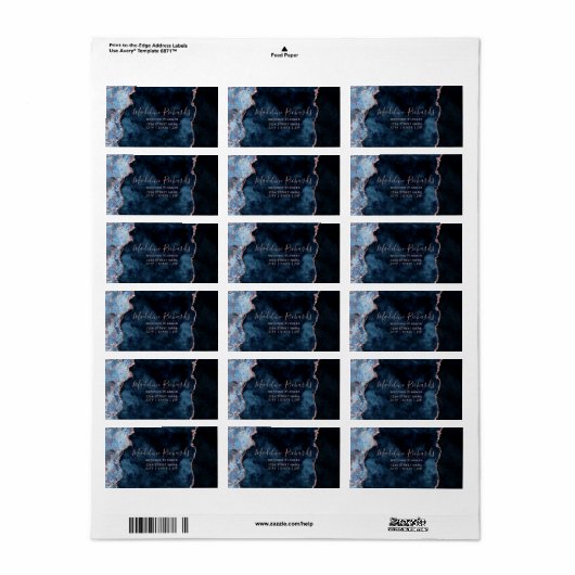 Blaue Rose Gold Aquarellmarmor Agate Gilded Adressaufkleber (Vorne)