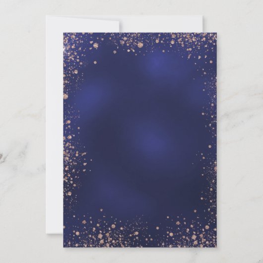 Blaue Rose Gold Glitzern Luxus Einladung (Rückseite)