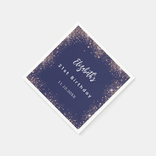 Blaue Rose Gold Glitzern Serviette (Ecke)