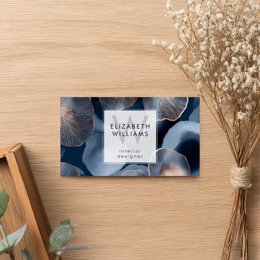 Blaue Rose Gold Monogramm moderne Visitenkarte