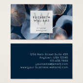 Blaue Rose Gold Monogramm moderne Visitenkarte (Vorne & Hinten)