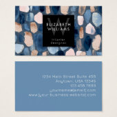 Blaue Rose Gold Monogramm Moderne Visitenkarte (Vorne & Hinten)