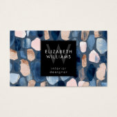 Blaue Rose Gold Monogramm Moderne Visitenkarte (Vorderseite)