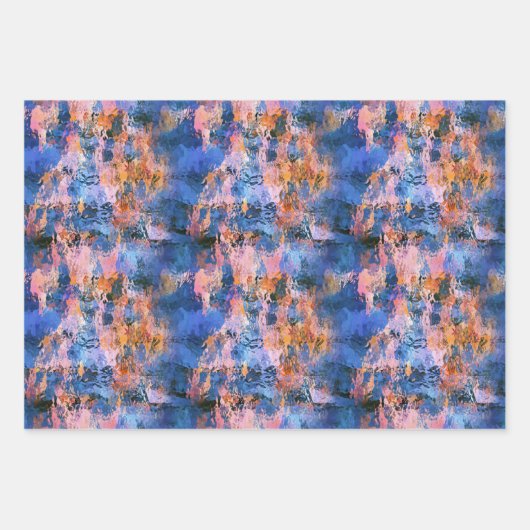 Blaue Rose Gold Orange Wasserfarbe Geschenkpapier Set (Vorderseite 3)