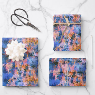 Blaue Rose Gold Orange Wasserfarbe Geschenkpapier Set