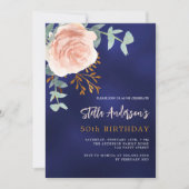 Blaue Rose Goldblütengrün Geburtstag Einladung (Vorderseite)