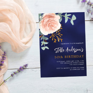Blaue Rose Goldblütengrün Geburtstag Einladung