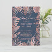 Blaue Rose Goldfolie tropische Blätter romantisch Einladung (Stehend Vorderseite)